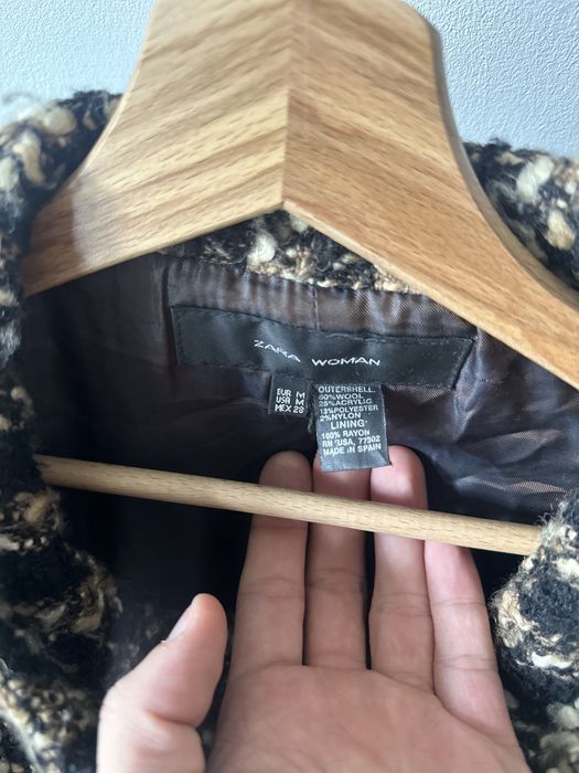 Płaszcz wełniany w kratę Zara jesień zima modny długi