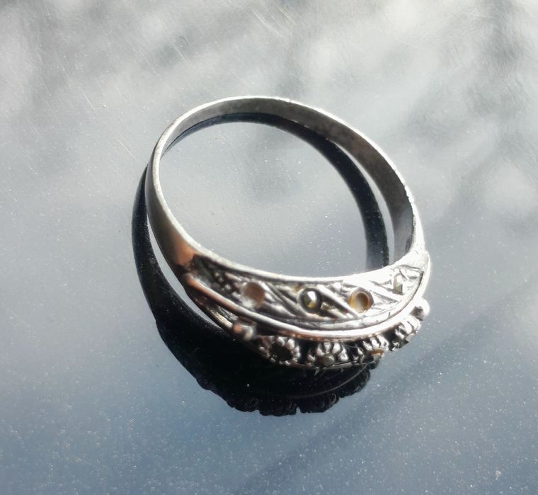 Anel prata e ouro art deco