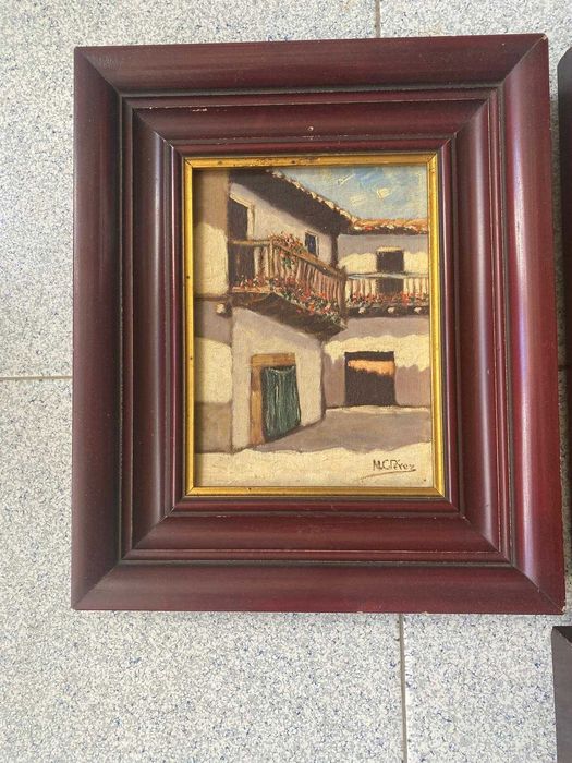 Conjunto de 4 quadros decorativos com pinturas de casario tradicional