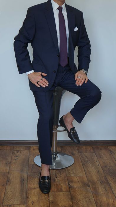 Garnitur męski 100% wełna Bytom granatowy krata 176/108/96