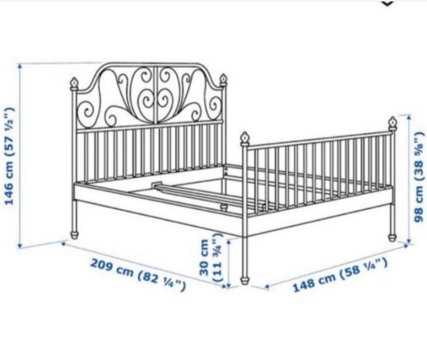 Łóżko metalowe stelaż biale Ikea Leirvik 140x200cm materac Ikea