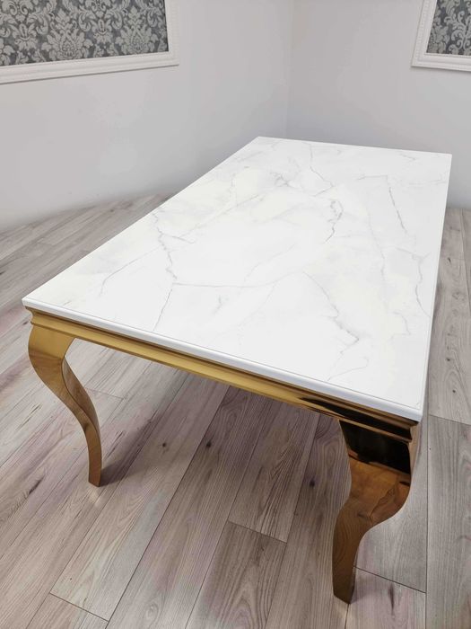 Stół Ludwik Glamour 160x90 cm – Złoto & Marmur