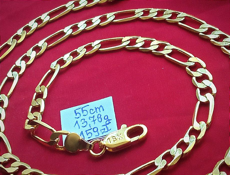 18K Grawer Pozłacany jak Złoty Łańcuszek Naszyjnik Figaro 55cm 6mm