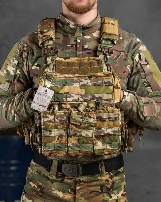 Плитоноска CORDURA ORIGINAL NYLON  1000D бронежилет Plate Carrier Molle  швидкого скидання мультикам  з рюкзаком під гідратор
