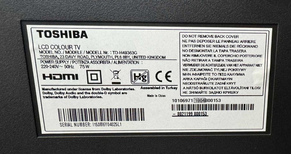 telewizor Toshiba TD-H49363G 49" Sharp 55gp6760e 55"