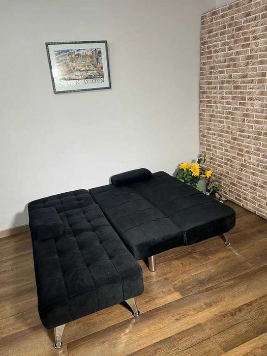 sofá-cama chaise longue em veludo preto