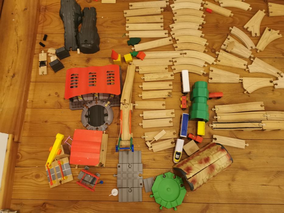 Tory drewniane, kolejka, ogromny zestaw, lokomotywa