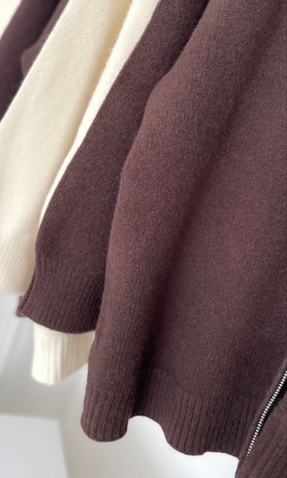 Вʼязаний кардиган оверсайз на блискавці, шоколадний, тепла кофта