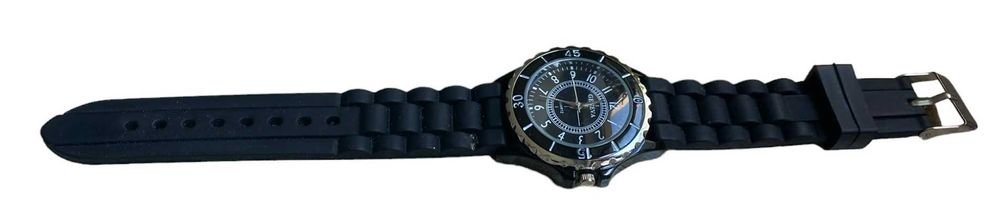 Męski czarny zegarek Geneva z gumowym paskiem