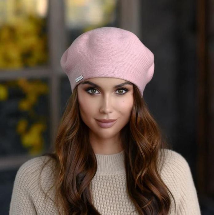 Берет жіночий, класичний, подвійний берет пудра, рожевий
