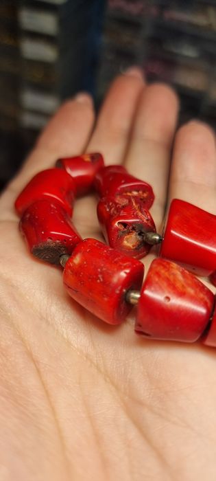 OKAZJA- Bransoletka koral naturalny czerwony vintage po babci 58g