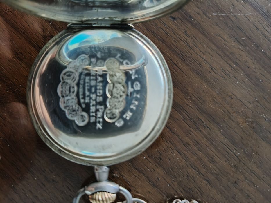 Relógio de bolso prata Longines com corrente de prata