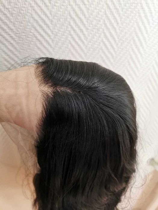 Peruka lace front głęboka czerń + pasma róż 65 cm