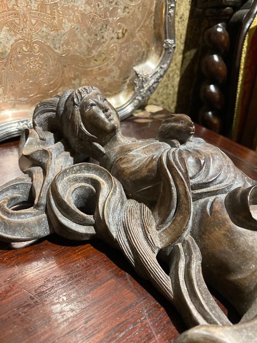 Escultura Madeira Huanghuali Deusa Chinesa Chang Séc XIX 36 cm