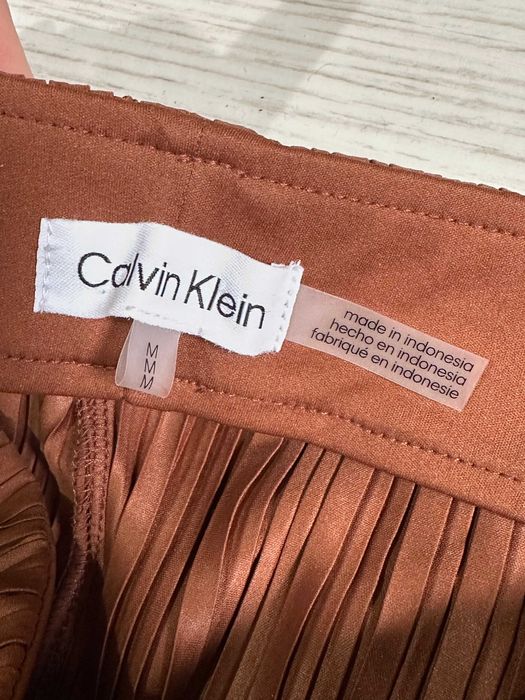 CALVIN KLEIN Spodnie Damskie Plisowane Szerokie Nogawki Brązowe M L