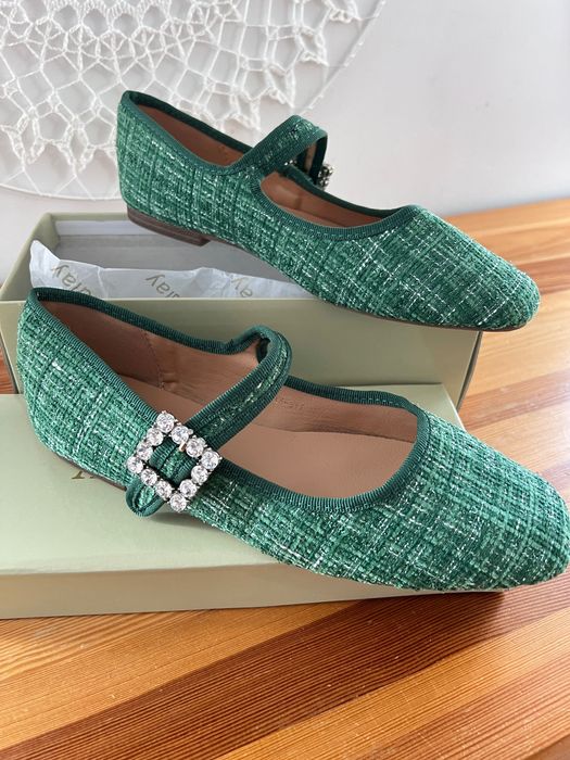 39 Sklep Nowe baleriny damskie tweedowe zielone XP317