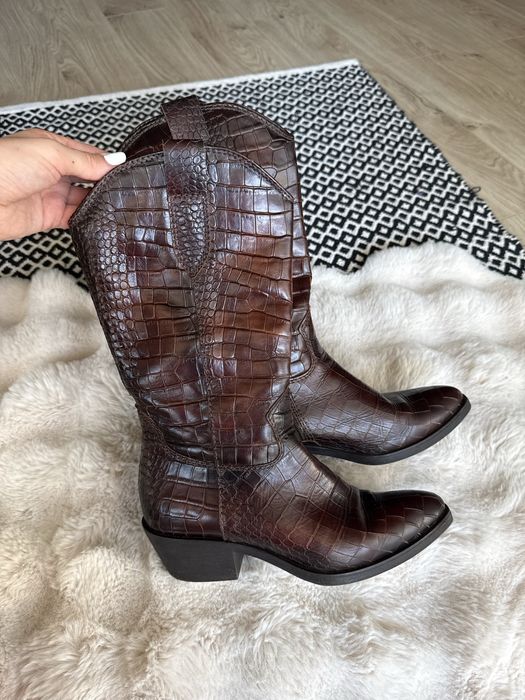 Buty Skórzane Kozaki Kowbojki Damskie Tamaris Brązowe 1-25706 Brown rozmiar 38