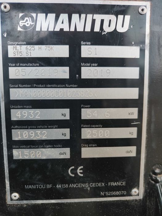 Ładowarka teleskopowa Manitou MT MLT 625 H  2019 rok