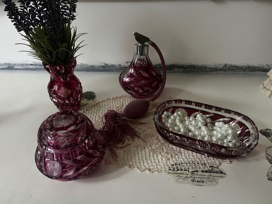 Przedwojenny niemiecki Art Deco kryształowy zestaw toaletowy unikat