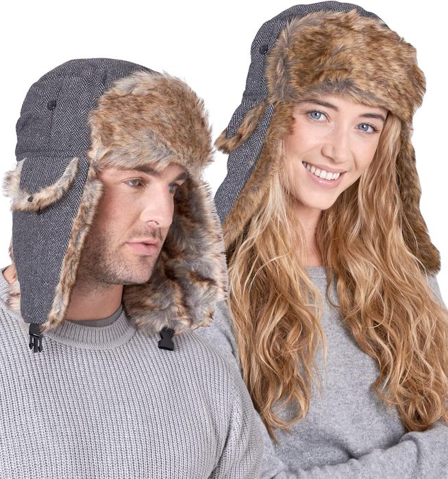 Czapka uszatka zimowa - wodoodporna - unisex - one size - jodełka