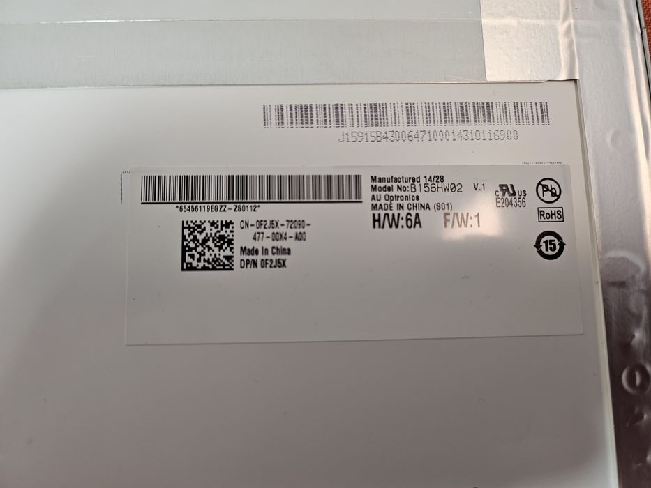 oryginalna matryca LCD do laptopa, B156HW02 Au Optronics