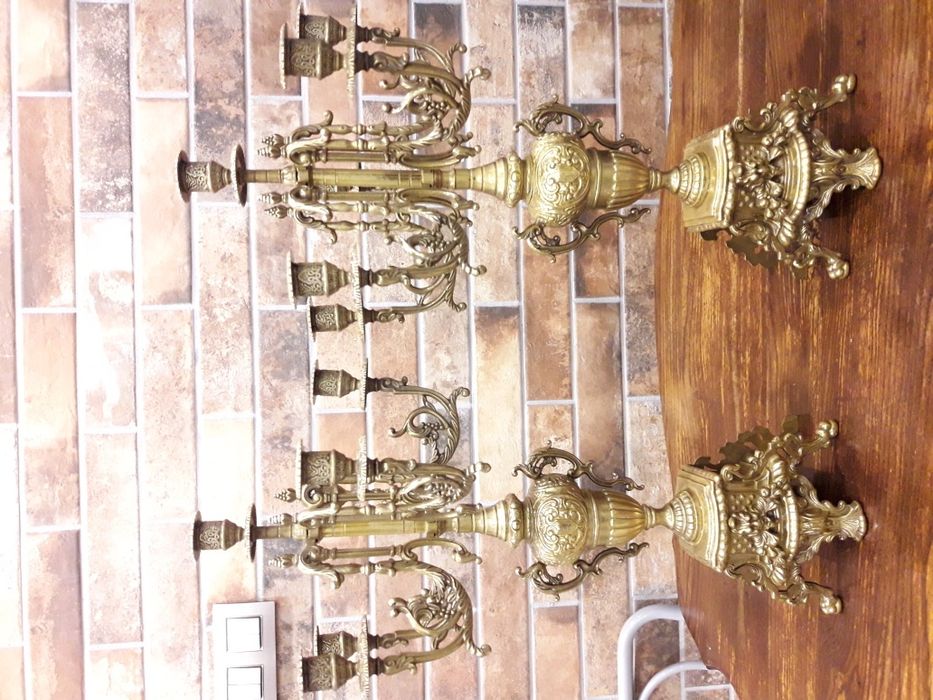 Mosiężne świeczniki kandelabry mosiądz przystawki do zegara 61cm