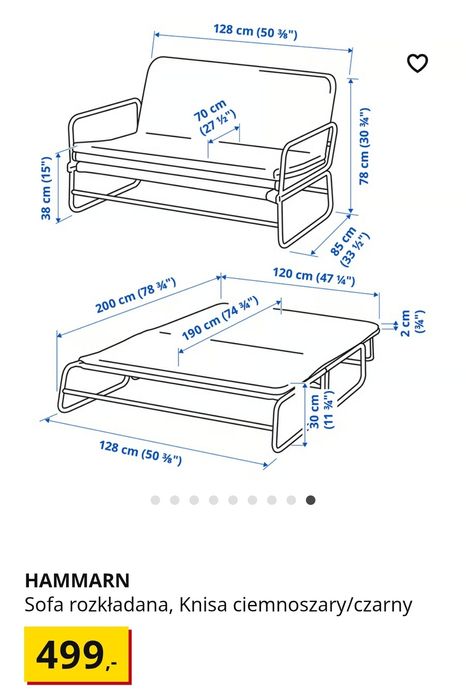 Sofa , łóżko rozkładane, IKEA HAMMARN