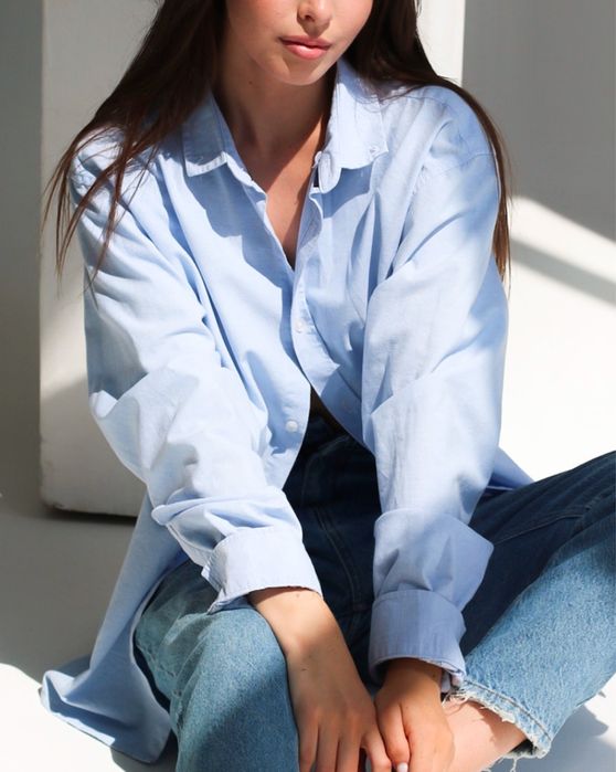 Голуба сорочка блакитна оверсайз zara