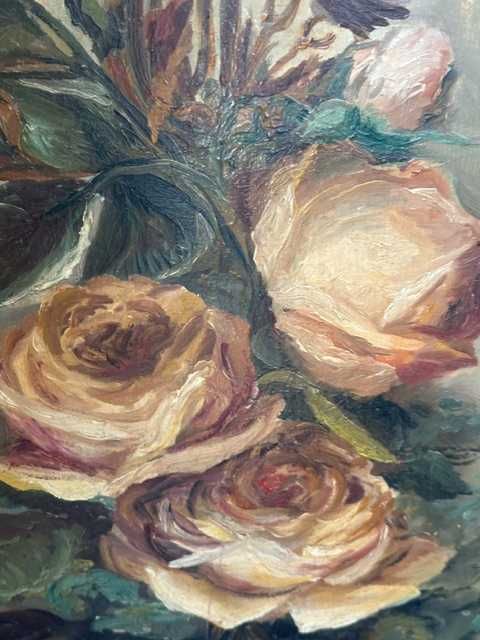 stary Obraz olejny1974 r  róże sygnowany 76 cm X  30 cm
