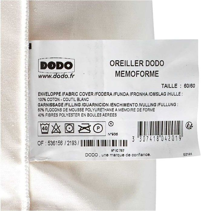 Dodo OFM60 ergonomiczna poduszka OEKO-TEX STANDARD 100 60 x 60 cm