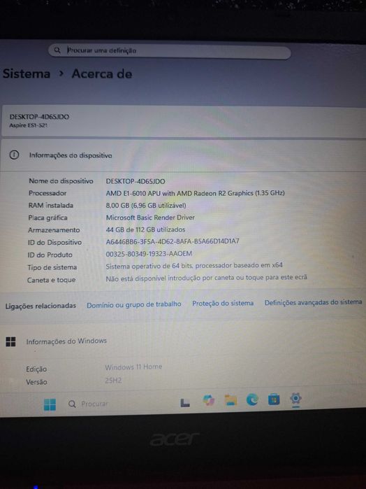 Acer Aspire Vermelho | 8GB RAM | Windows 11 | Pronto a Usar
