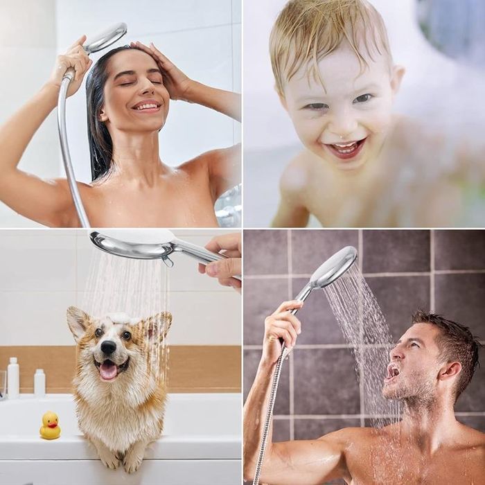 Zestaw Prysznicowy Słuchawka z Wężem Uchwyt Przyssawka + 6 Trybów