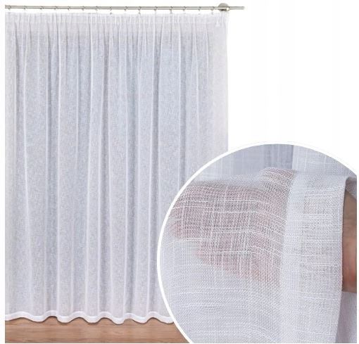 Biała firana gotowa typu len na taśmie 400x250cm lniana gruba żabki