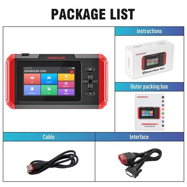 Máquina Diagnóstico Kingbolen S500 OBD2 sistemas ABS/SRS/ECM/TCM NOVO