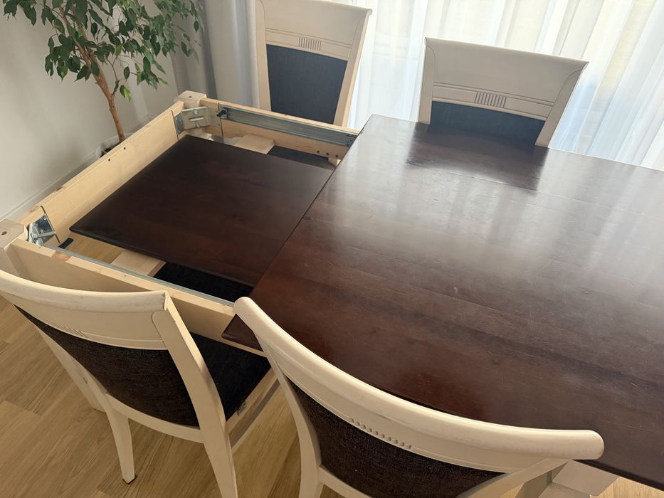 Prowansalski stół rozkładany 140-190x90 cm + 4 krzesła z plamoodporną technologią