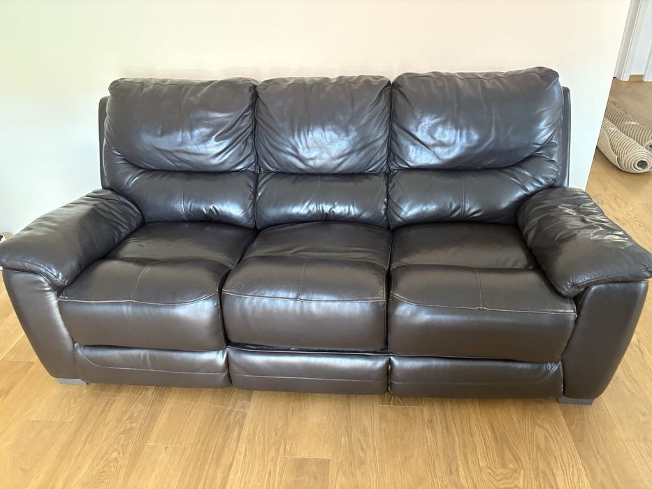 Kanapa skorzana (z funkcja spania) i fotel rekline