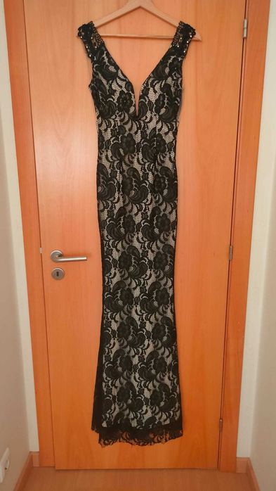 Vestido renda bege/preto
