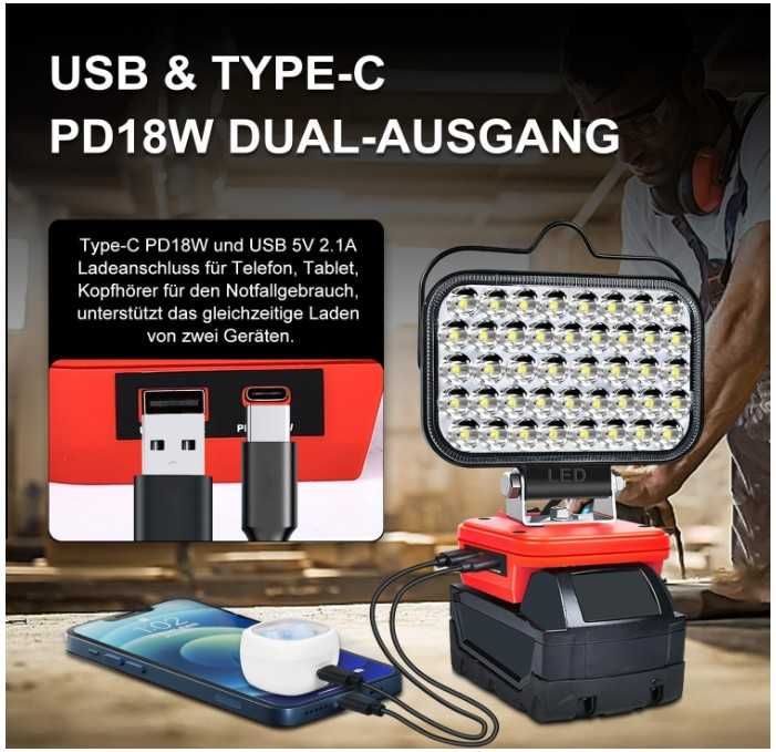 Bezprzewodowa lampa robocza led pod akumulator Milwaukee 18V