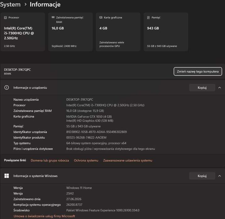 Laptop do gier Lenovo Legion - Intel i5 | NVIDIA | SSD | Windows 11