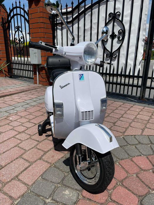 NOWY Motor Skuter na akumulator dla dzieci Vespa 2 Silniki Skóra