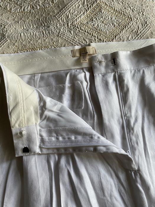 Białe lniane bawełniane spodnie linen blend old money quiet luxury HM Studio