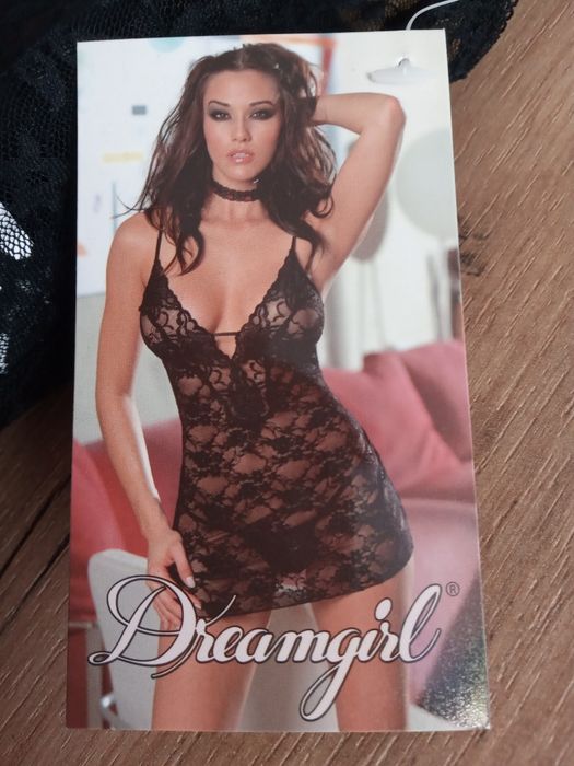 Koszulka ze stringami Dreamgirl czarna rozmiar M