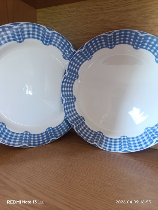 Conjunto em xadrez azul e branco estilo vichy fabricadas na Itália