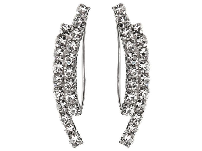 Klasyczne Srebrne Kolczyki Nausznice Białe Cyrkoni K2517