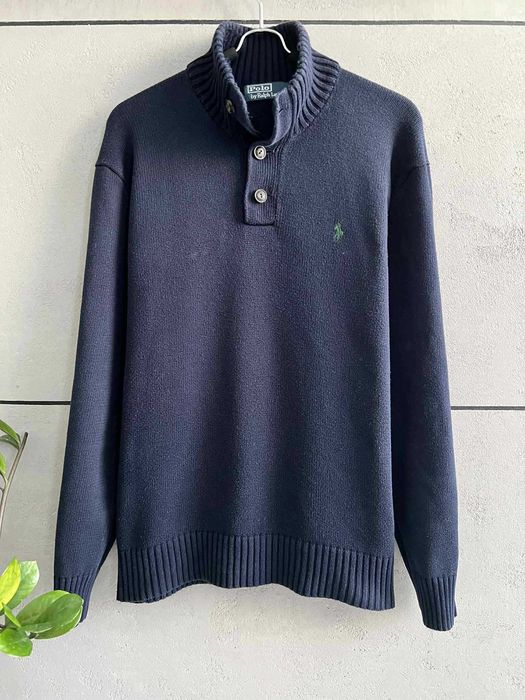 Sweter męski Ralph Lauren Polo rozm M Old Money vintage guziki gruby