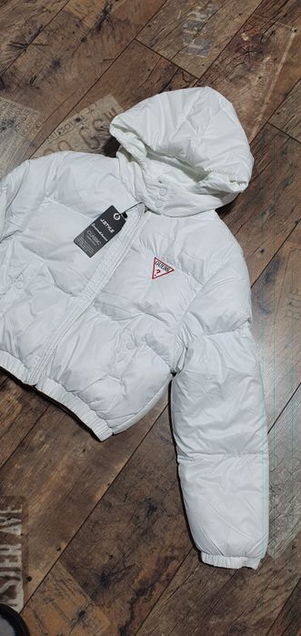 Damska kurtka zimowa bomberka lekka biała kaptur L