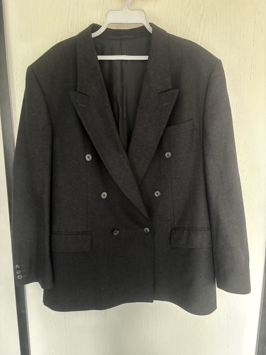 Czarna welniana marynarka dwurzedowa w stylu vintage uniwersalna ciepl