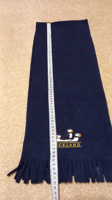 Szalik granatowy polarowy ciepły nadruk pingwiny 26/146 cm