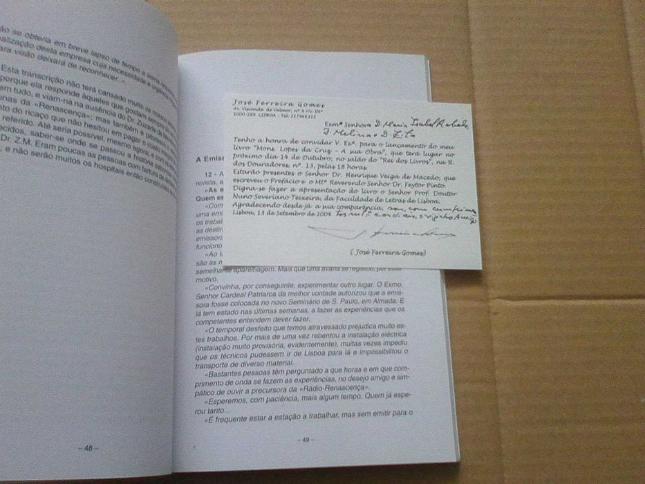 Mons Lopes Da Cruz c/ ded. + convite