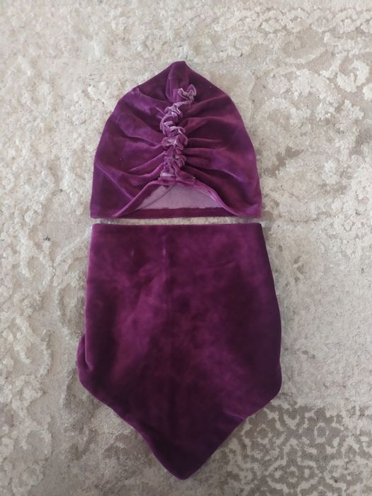 Komplet jesienny welurowy turban plus chustka